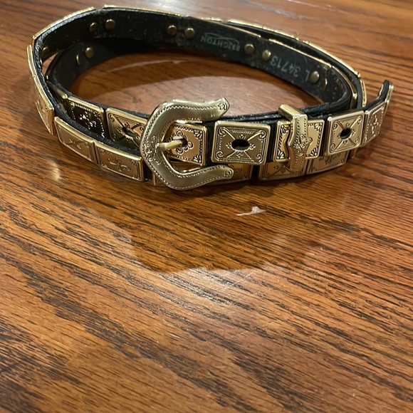 Brighton Black Leather Belt with Gold Plates - Picture 1 of 4